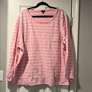 Talbots Women Pink Stripe Cotton Long Sleeve Curved Hem Sweatshirt woman’s 3X